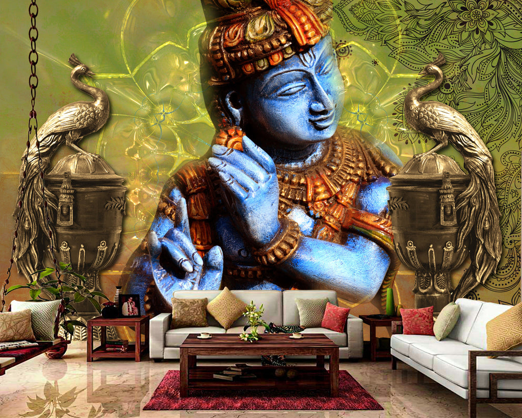 Lord Krishna Mural Wallpaper – Myindianthings