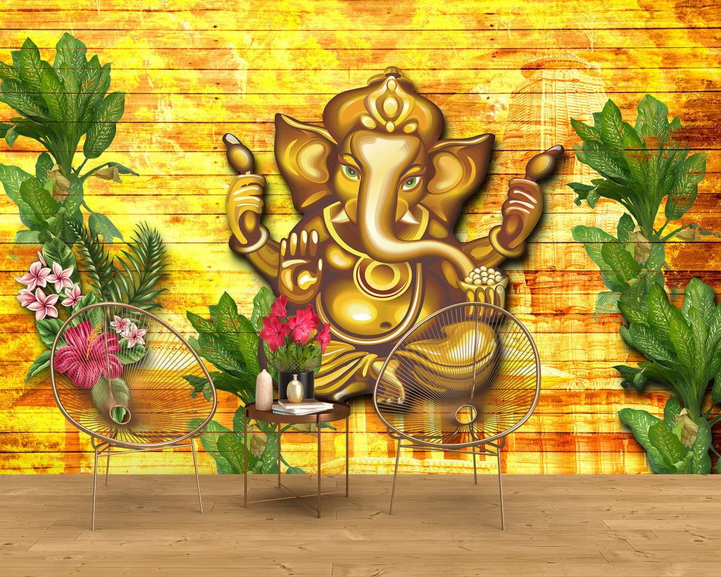 Lord Ganesha Golden Theme Wallpaper – Myindianthings