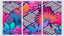 Leaves On Geometric Background, Set Of 3