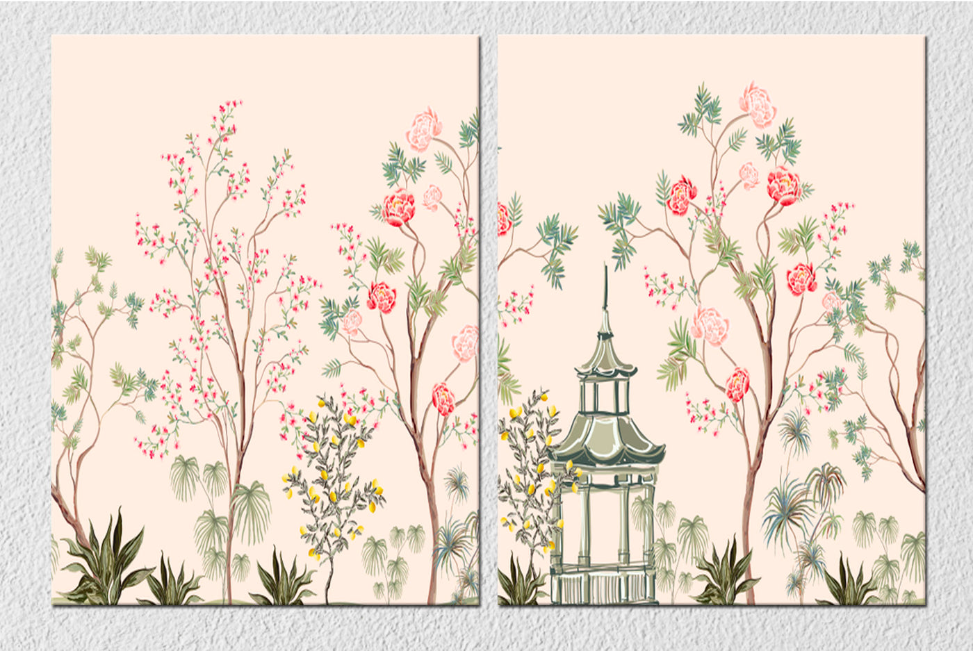 Lantern And Trees Landscape Wall Art, Set Of 2