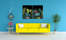 Multicolour Leaves On Black, Set Of 2