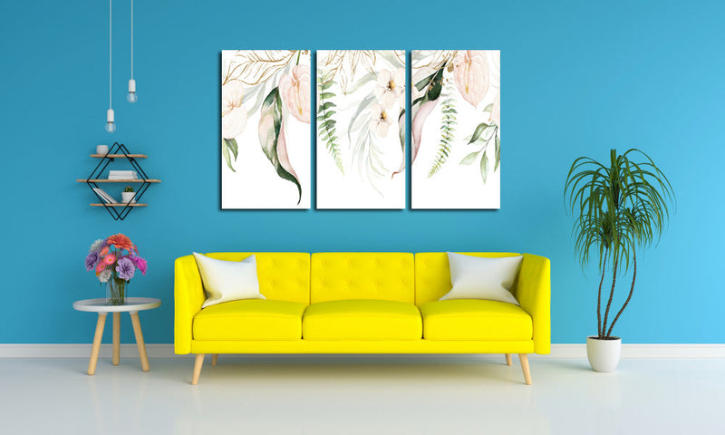 Pastel Flower And Leaf Wall Art, Set Of 3