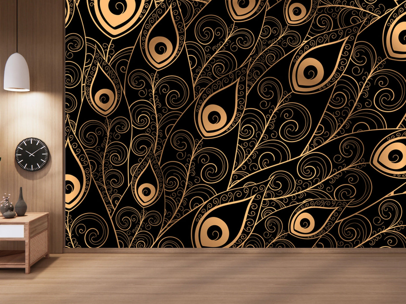 Black And Gold Peacock Feather Wallpaper