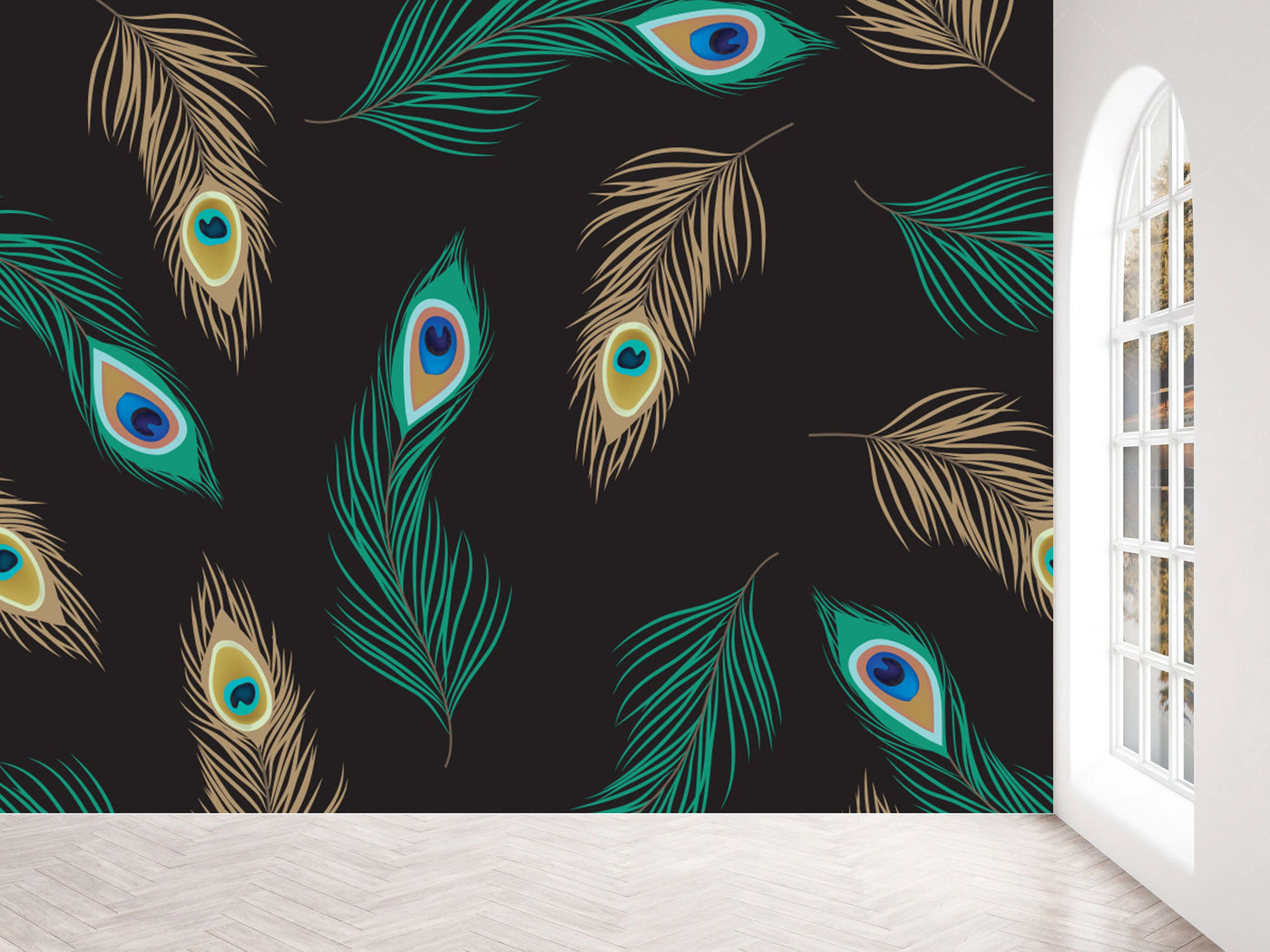 Peacock Blue and Brown Feather Wallpaper