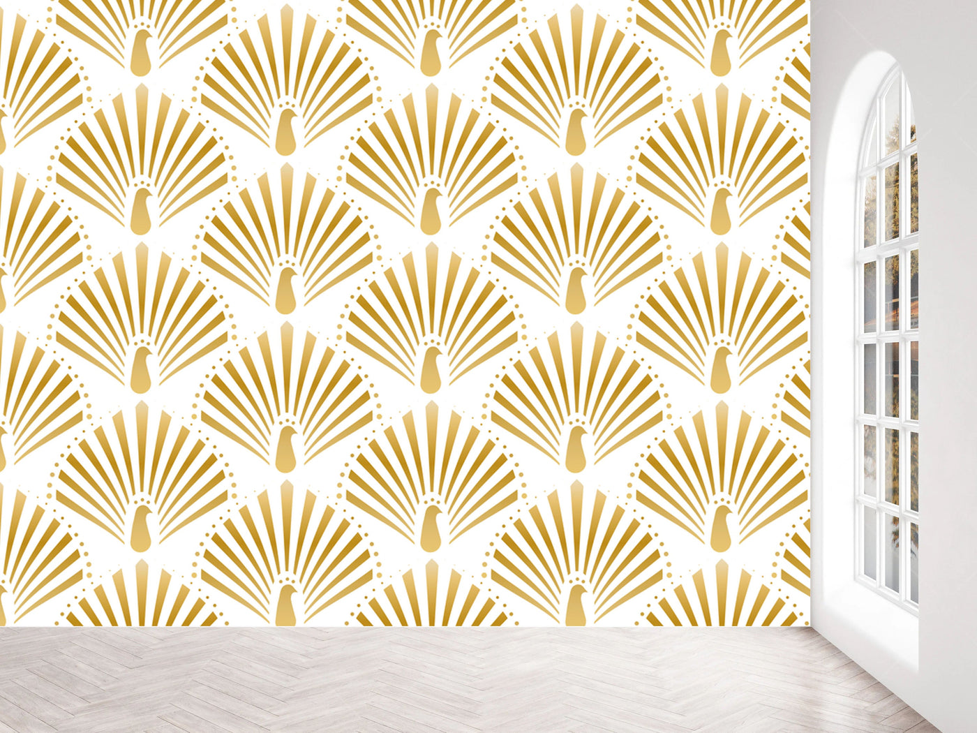 Yellow Peacock Pattern Wallpaper
