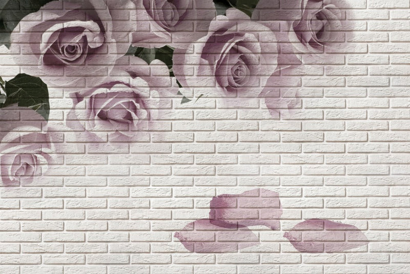 Pink Roses Brick Wallpaper