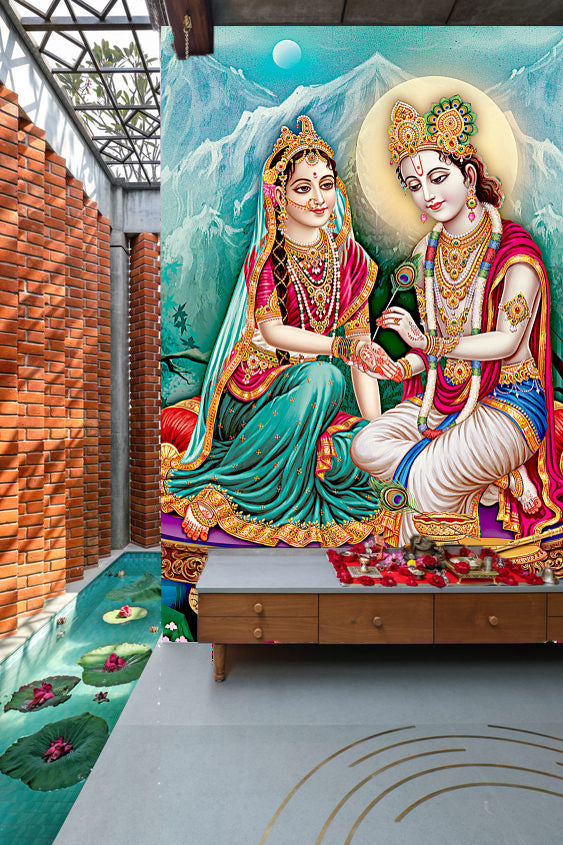 Radha Krishna Mountains Wallpaper