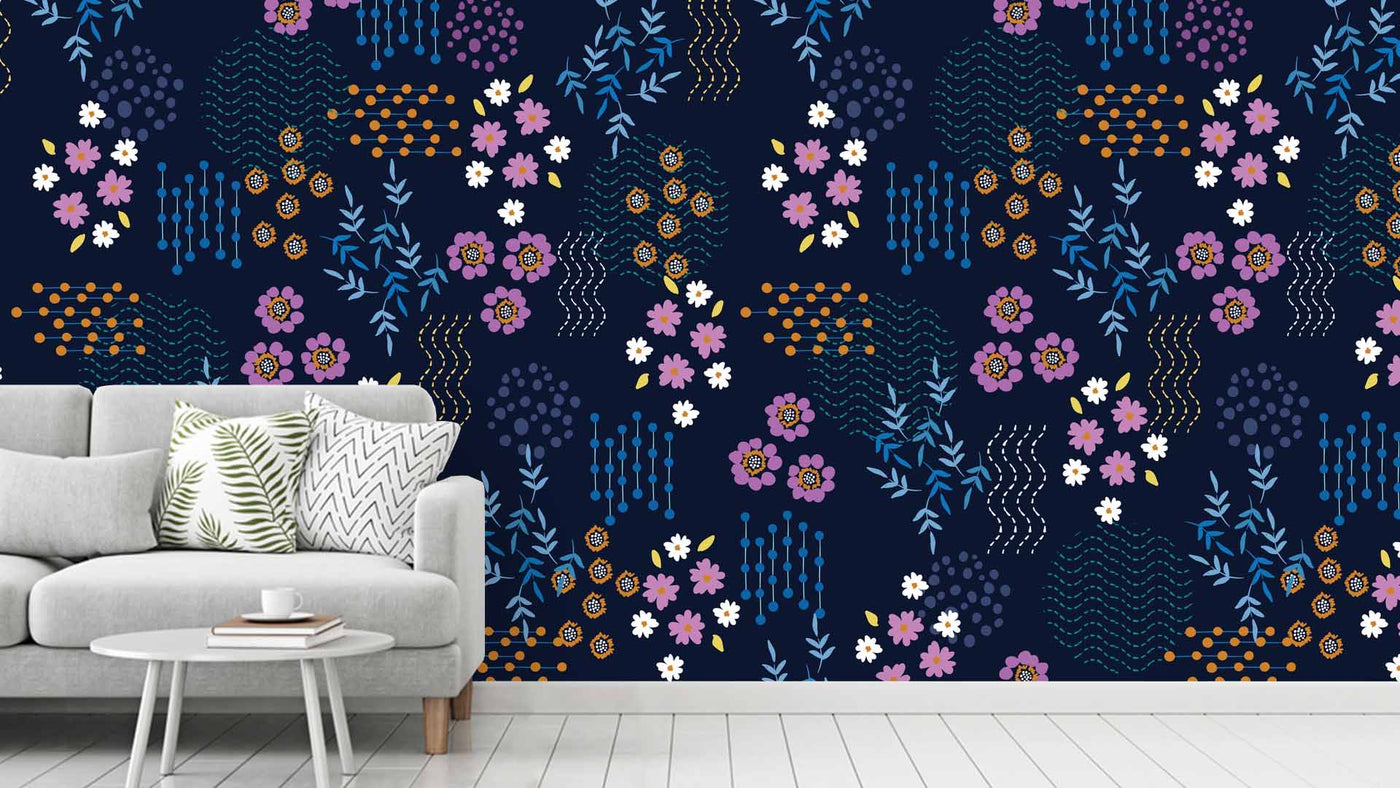 Exquisite Floral Blue Background Wallpaper
