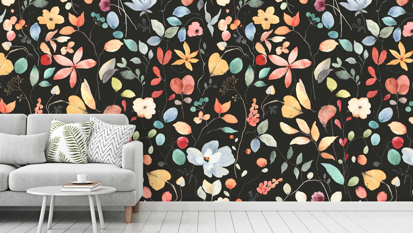 Spring Floral Black Background Wallpaper