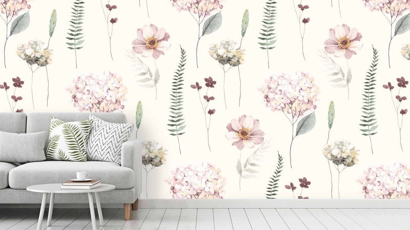 Minimalist Pink Pastel Floral Wallpaper