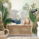 Radiant Peacock Garden Wallpaper