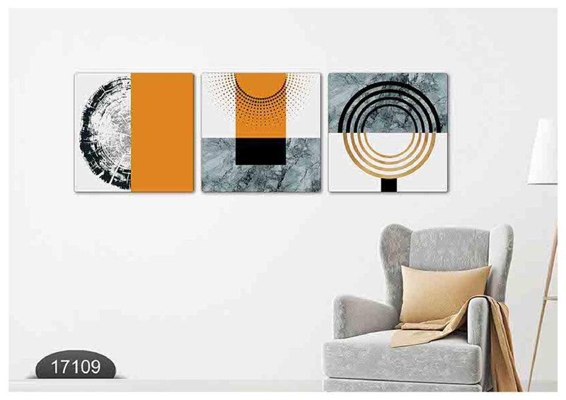 Yellow Marble Abstract Canvas, Set Of 3