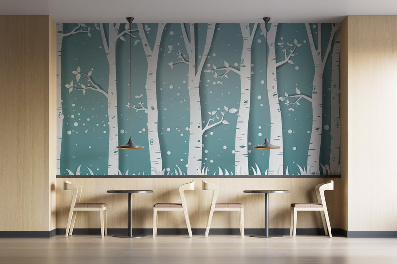 Customize Wallpaper Of Blue White Trees