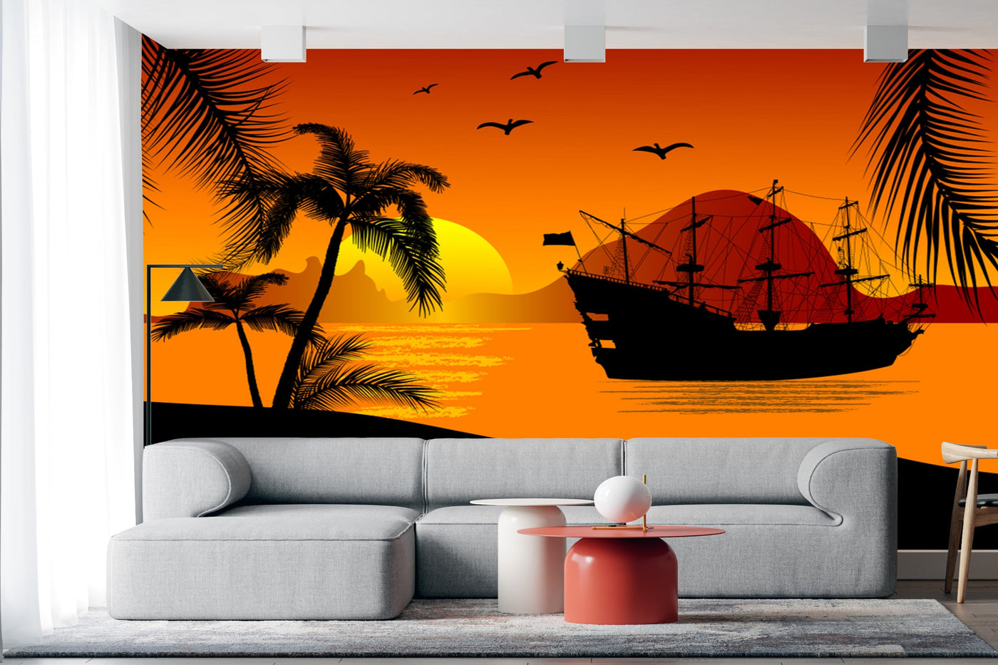 Customize Wallpaper Of Tree In Orange Sky