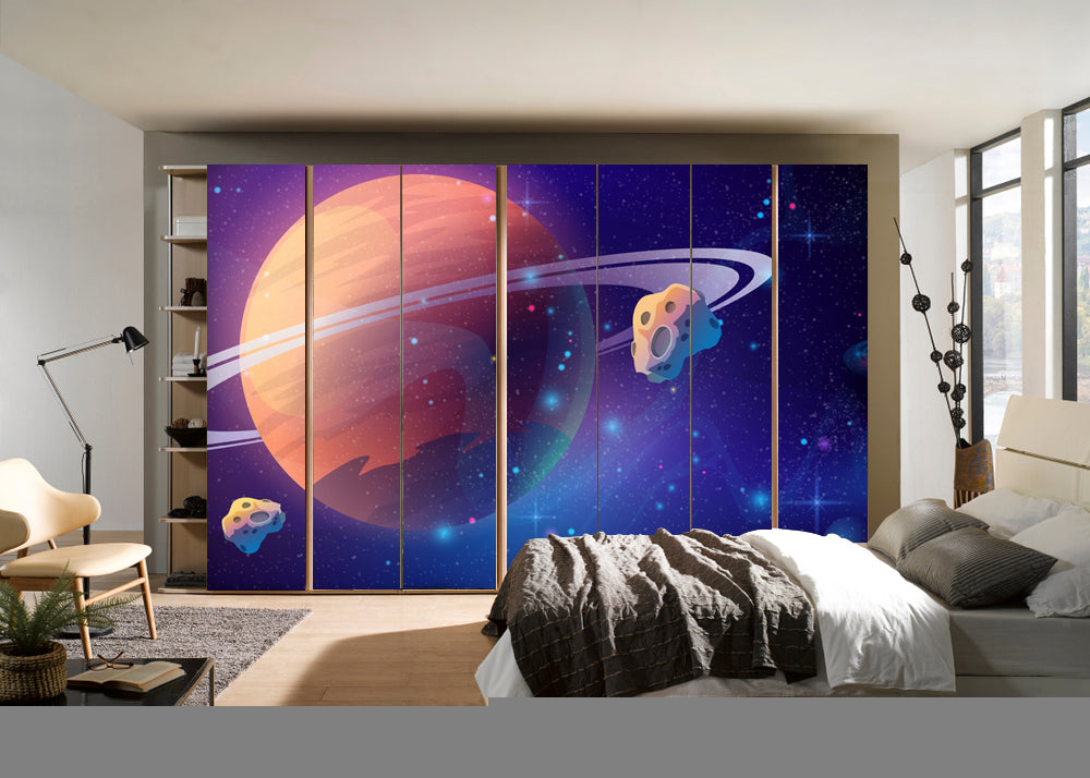 Planet In space Self Adhesive Sticker For Wardrobe