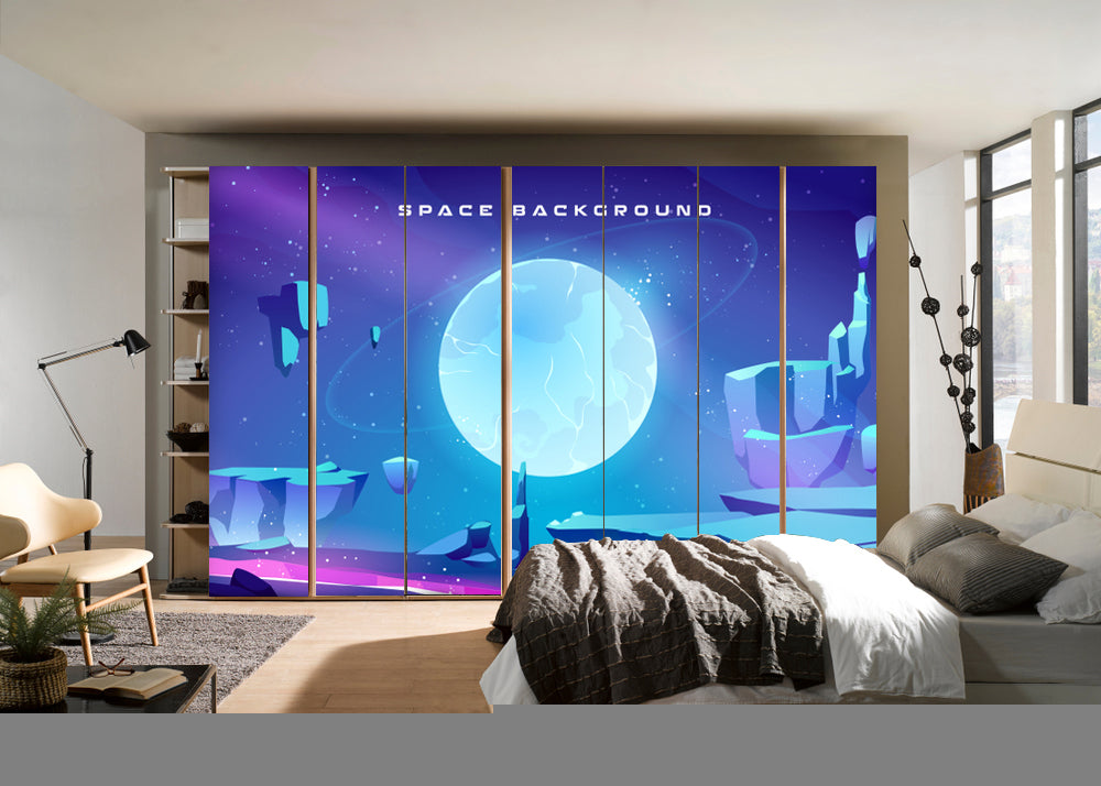 Blue Moon In Sky Self Adhesive Sticker For Wardrobe