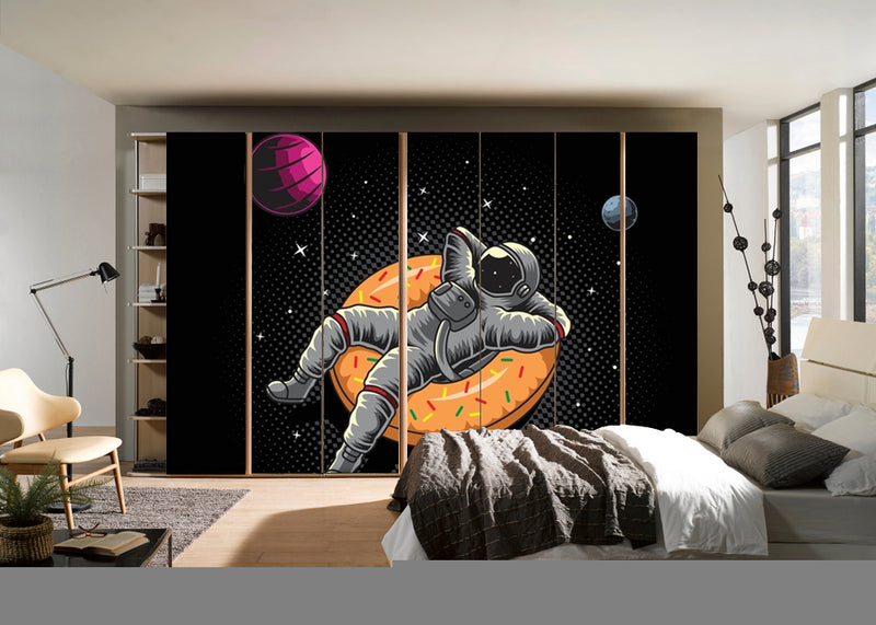 Relaxing Astronout In Space Self Adhesive Sticker For Wardrobe