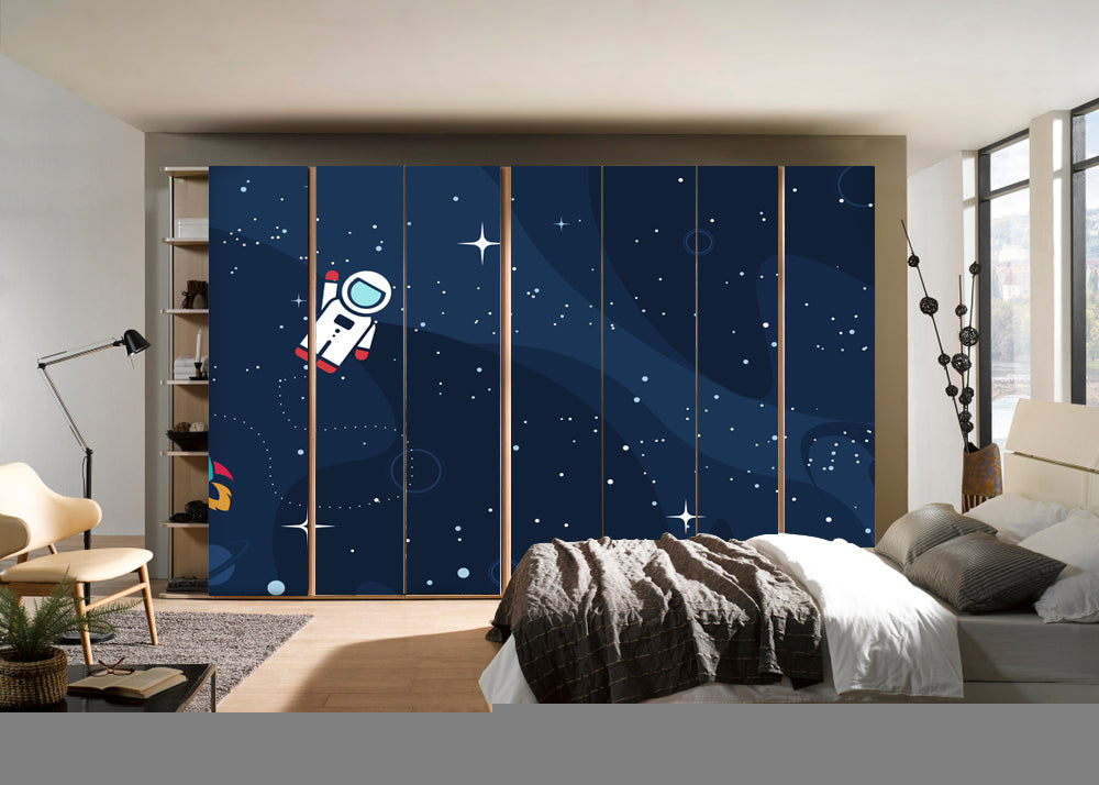 Astronaut In Stars Self Adhesive Sticker For Wardrobe