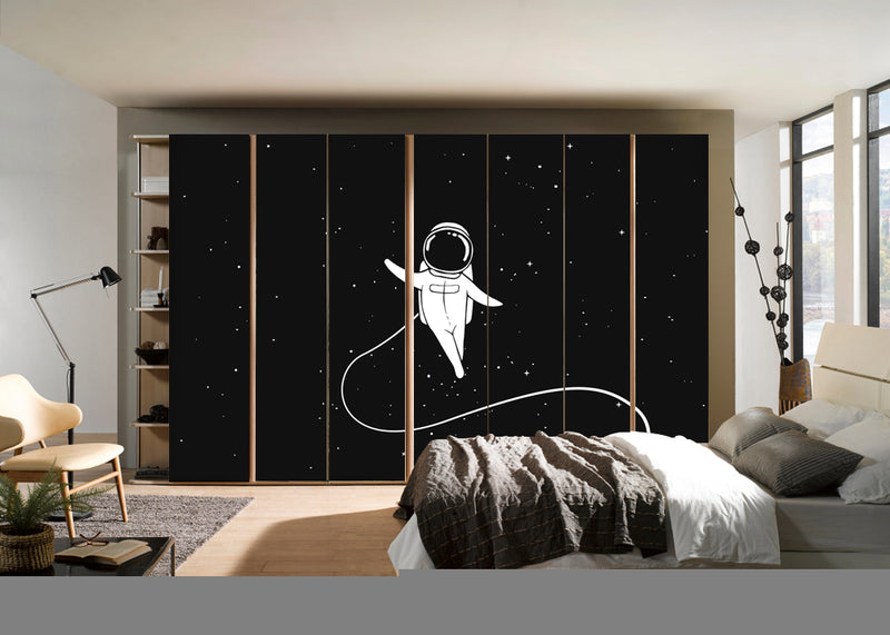 Happy Astronaut In Space Self Adhesive Sticker For Wardrobe