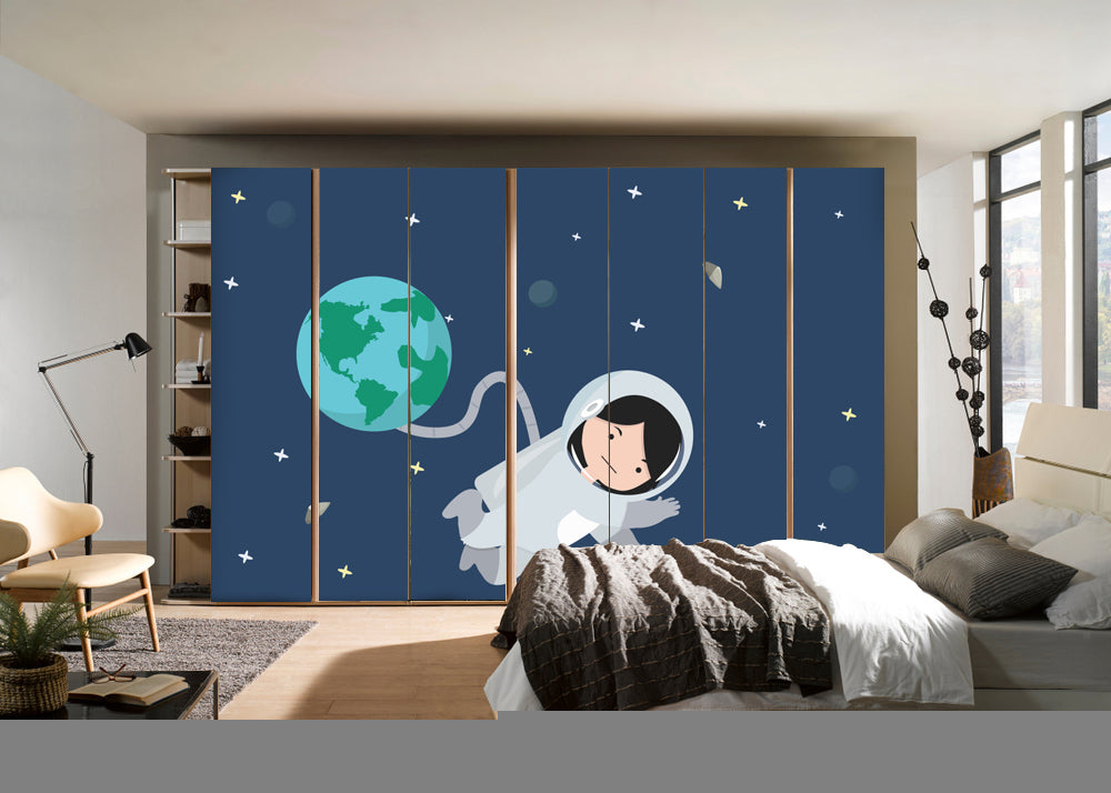 Girl Astronout In Space Self Adhesive Sticker For Wardrobe