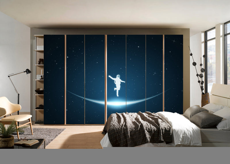 Astronout Kicking In Sky Self Adhesive Sticker For Wardrobe