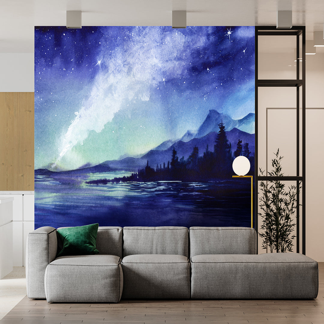 Watercolor Milkyway Lake Space Wallpaper