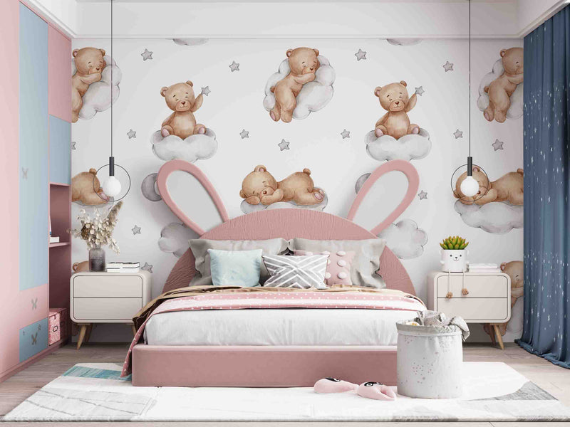 Teddy Sleeping On Clouds Art Customize Wallpaper