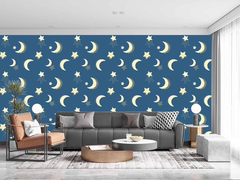 Moon And Star In Sky Art Customize Wallpaper