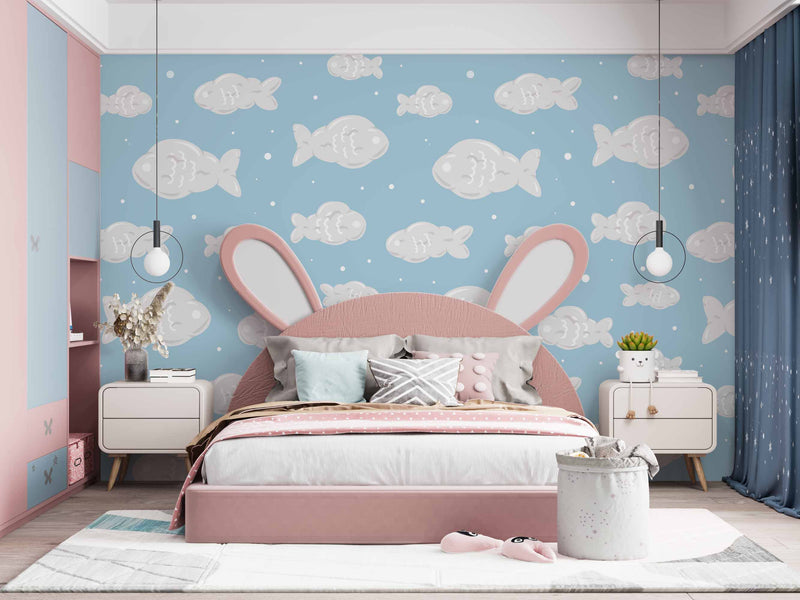 Pastel 3D Sky cloud fish wallpaper