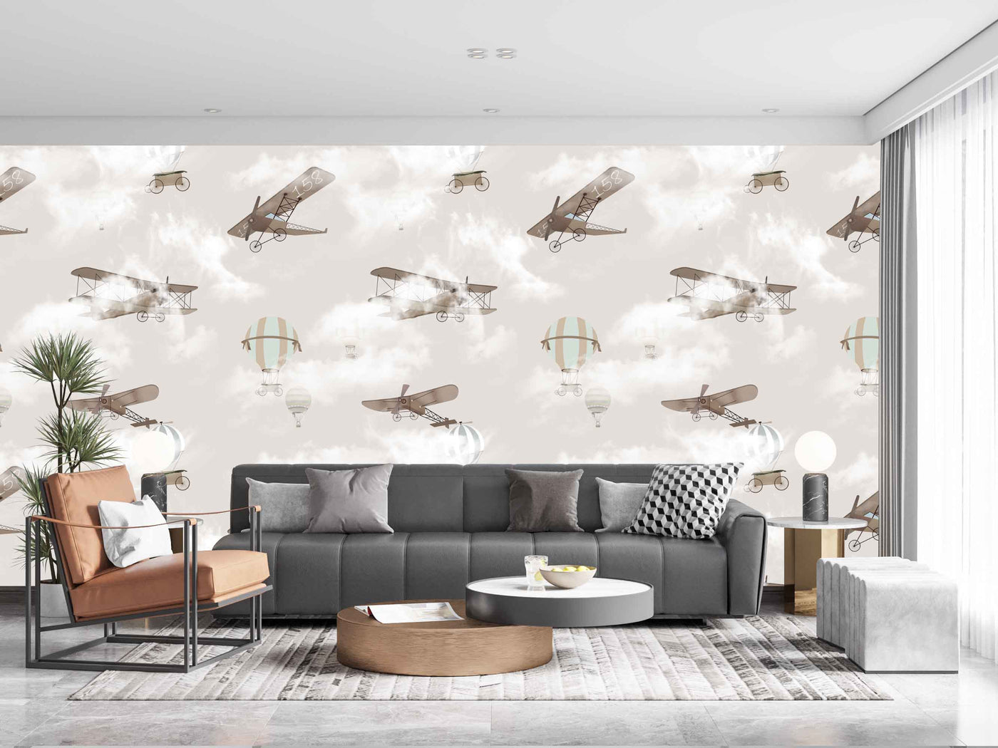 Plain And Air Baloon In Sky Art Customize Wallpaper