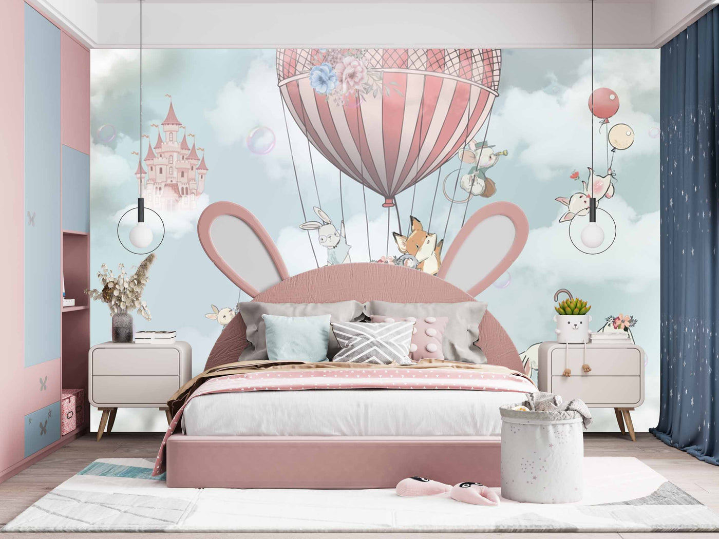 Cute Air Baloon Animals Mama and Kids Wallpaper for Kids