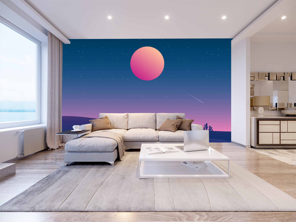 Beautiful Pink Shaded Moon In Sky Customize Wallpaper – Myindianthings