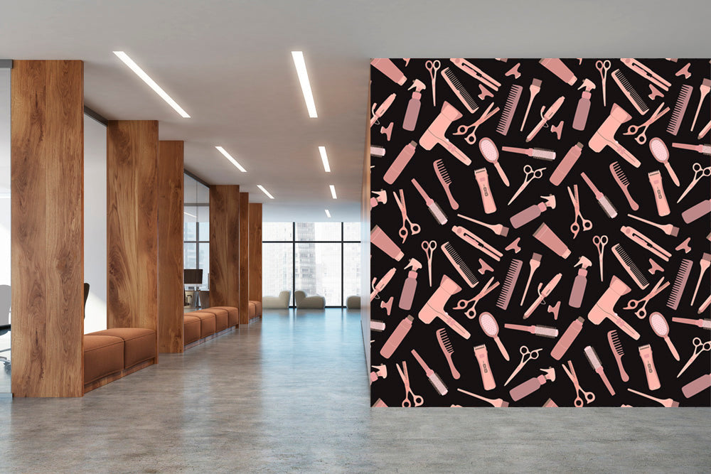 Pink Black Salon Doodles Wallpaper