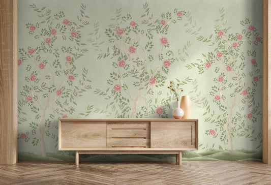 Soothing Sage Soiree Chinoiserie Wallpaper