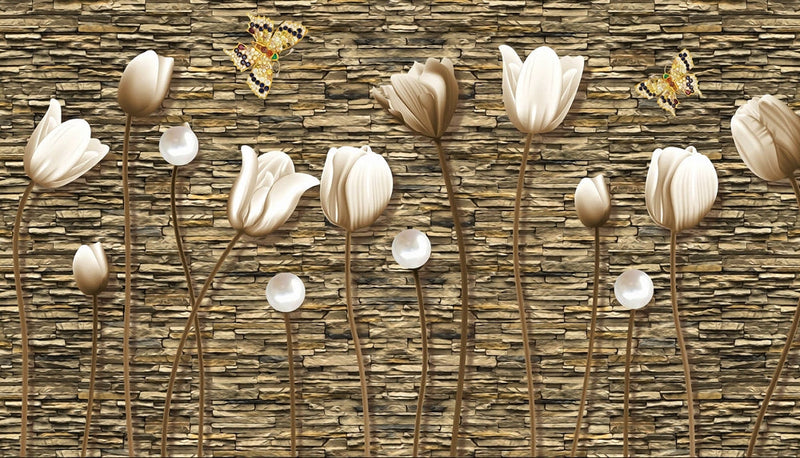 Tulip Pattern Brick Wallpaper