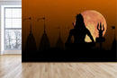 Lord Shiva Moon Temple Orange Wallpaper