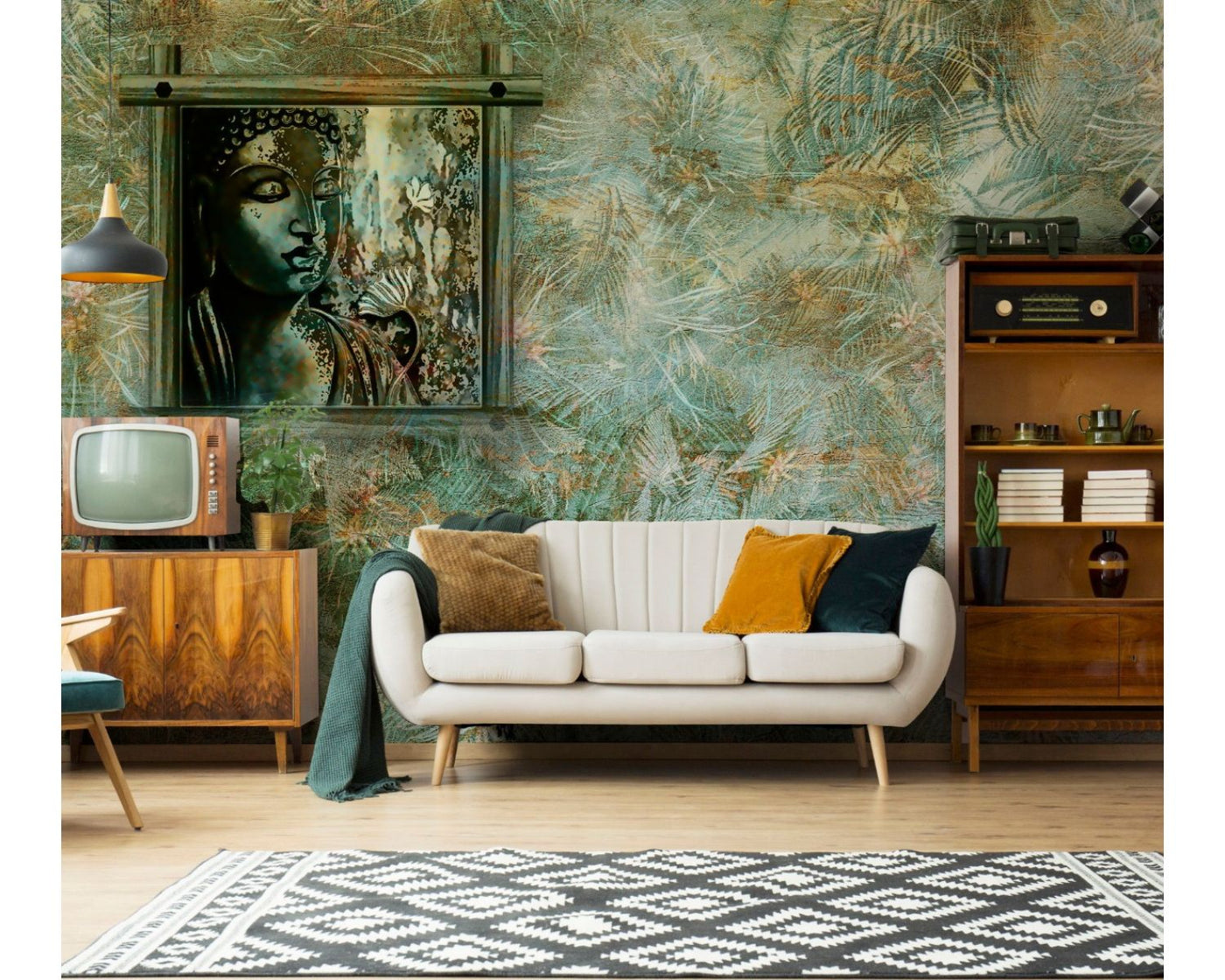 Dull Palm Leaves & Frame Wallpaper for wall