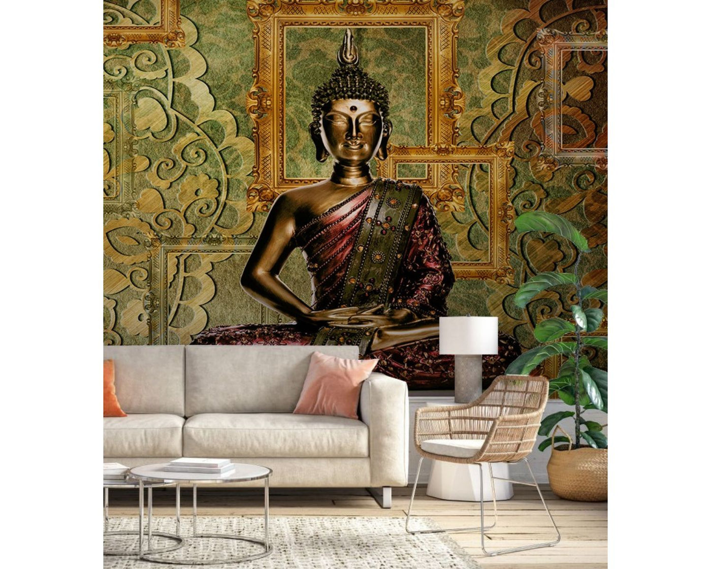 Bronze Buddha Mediating & Frames Background Wallpaper for wall