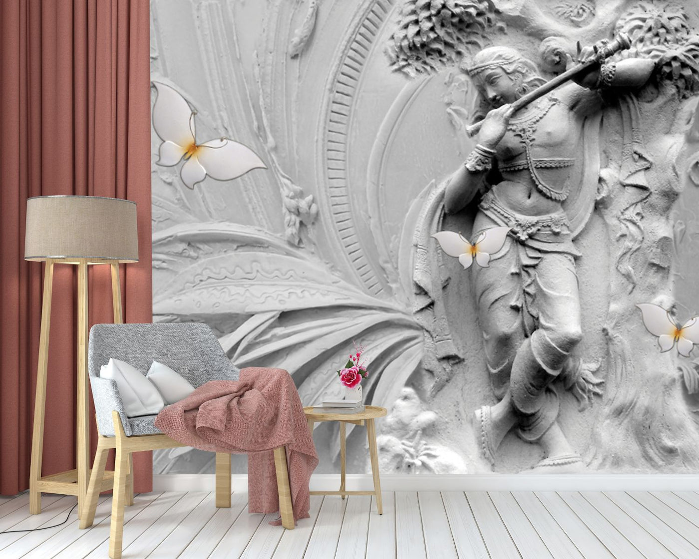 Pristine White Krishna Mural
