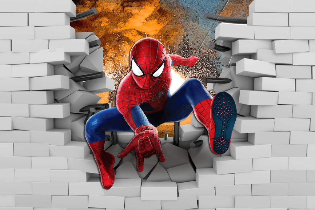 Spidey And His Amazing Friends Wall Sticker 3D Brick Wall Smashed