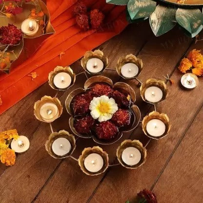 Metallic floral diya set