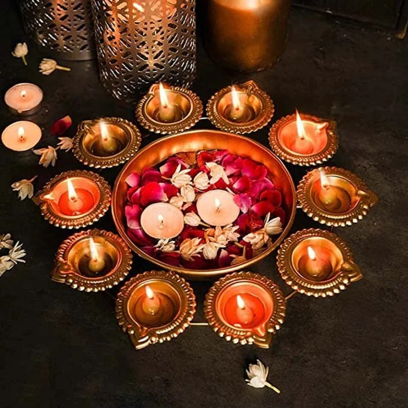Decorative metal Diya set