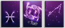 Pisces Zodiac Sign Art, Set Of 3