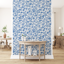Blue Foral Pattern Chinoiserie Wallpaper