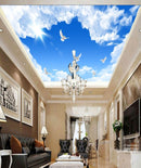 Blue flowers and Birds Ceiling Wallpaper