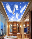 White Pigeon and Feathers Ceiling Wallpaper