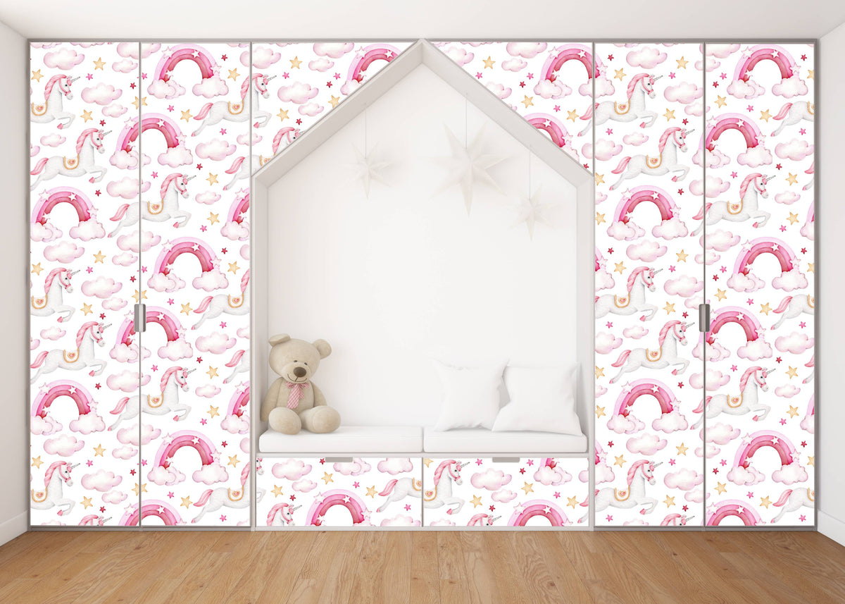 Horse In Pink Sky Self Adhesive Sticker For Wardrobe