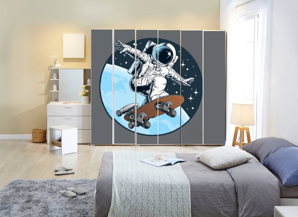 Skate On Space Self Adhesive Sticker For Wardrobe
