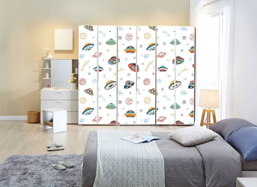 Space Craft Sketch Self Adhesive Sticker For Wardrobe