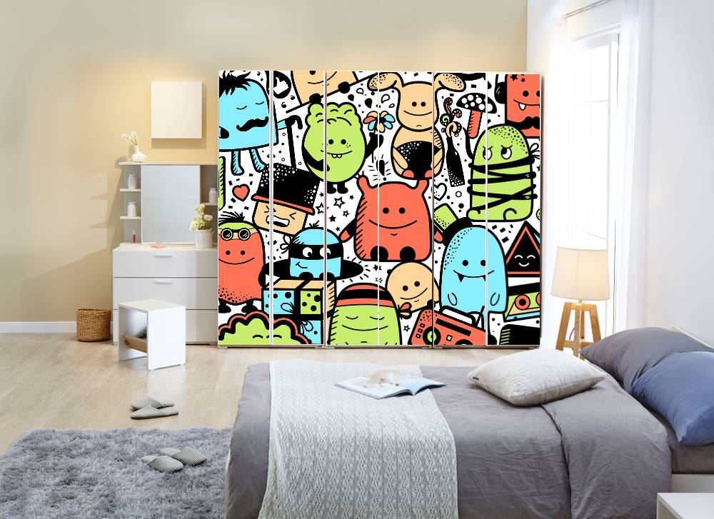 Happy Cartoon Characters Self Adhesive Sticker For Wardrobe